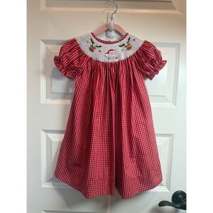 Little Threads Kids 3T Red Gingham Smocked Christmas Santa Reindeer Dress